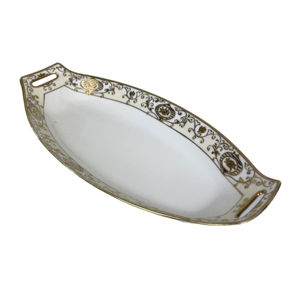 Vintage Hand Painted Nippon Rectangular Serving Platter Gold White Japan
